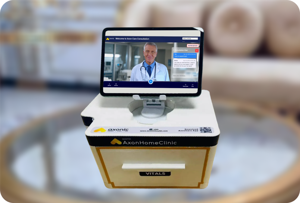 AxonDoc™ – 24×7 Multilingual AI Doctor's Assistant - AxonHomeClinic feature showing An always-available AI assistant that speaks your language, guides you to the ri...
