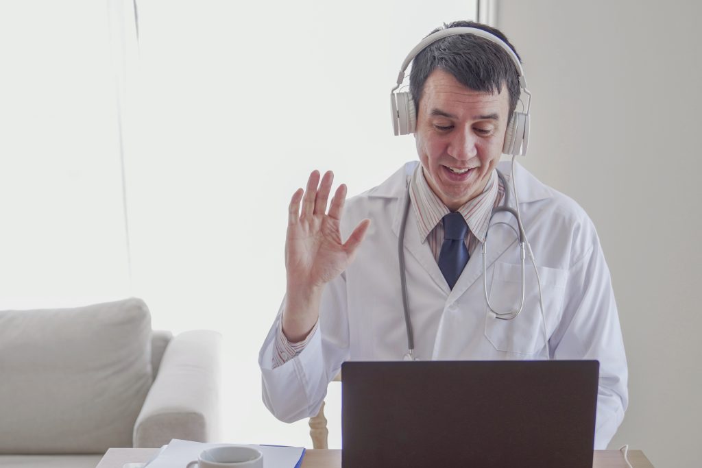 Doctor wearing headphones